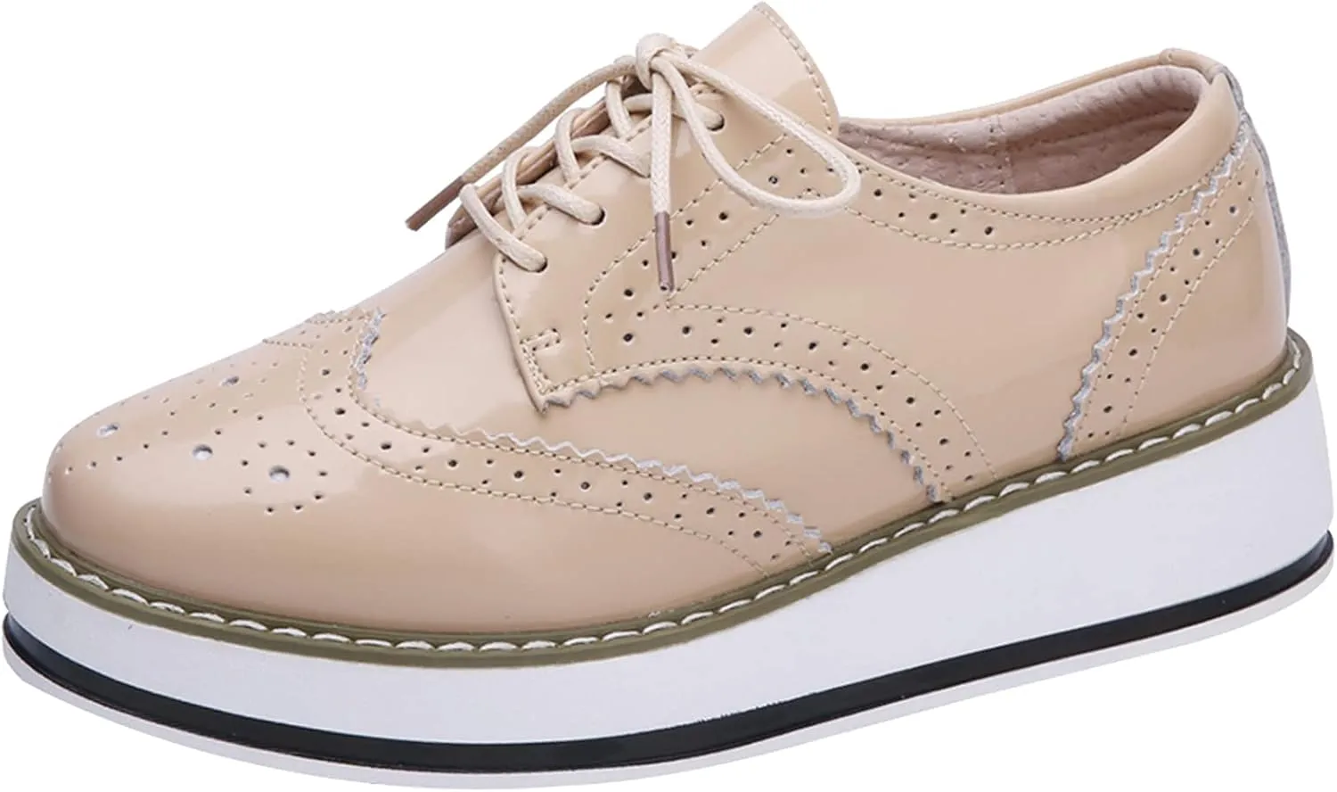 Women's Lace-Up Brogues Sneakers Causal Platform Round Toe Oxfords Shoes