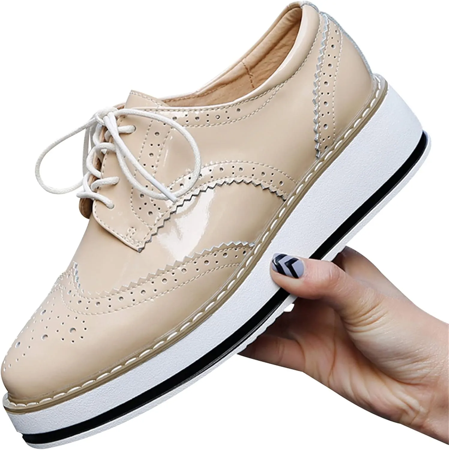 Women's Lace-Up Brogues Sneakers Causal Platform Round Toe Oxfords Shoes