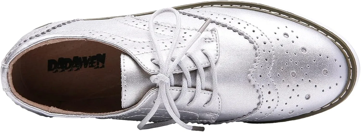 Women's Lace-Up Brogues Sneakers Causal Platform Round Toe Oxfords Shoes
