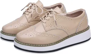 Women's Lace-Up Brogues Sneakers Causal Platform Round Toe Oxfords Shoes