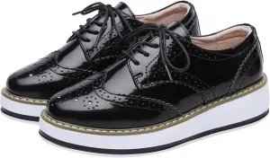 Women's Lace-Up Brogues Sneakers Causal Platform Round Toe Oxfords Shoes