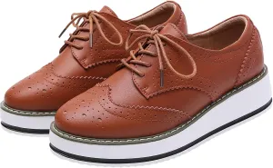 Women's Lace-Up Brogues Sneakers Causal Platform Round Toe Oxfords Shoes