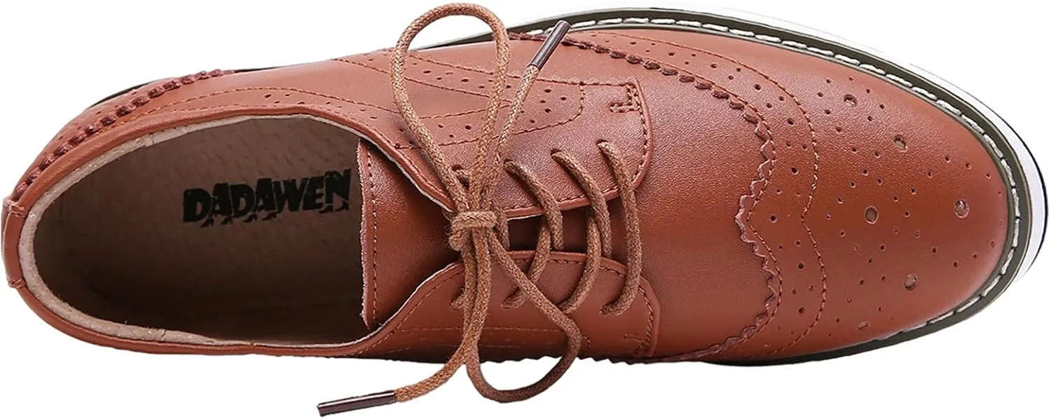 Women's Lace-Up Brogues Sneakers Causal Platform Round Toe Oxfords Shoes