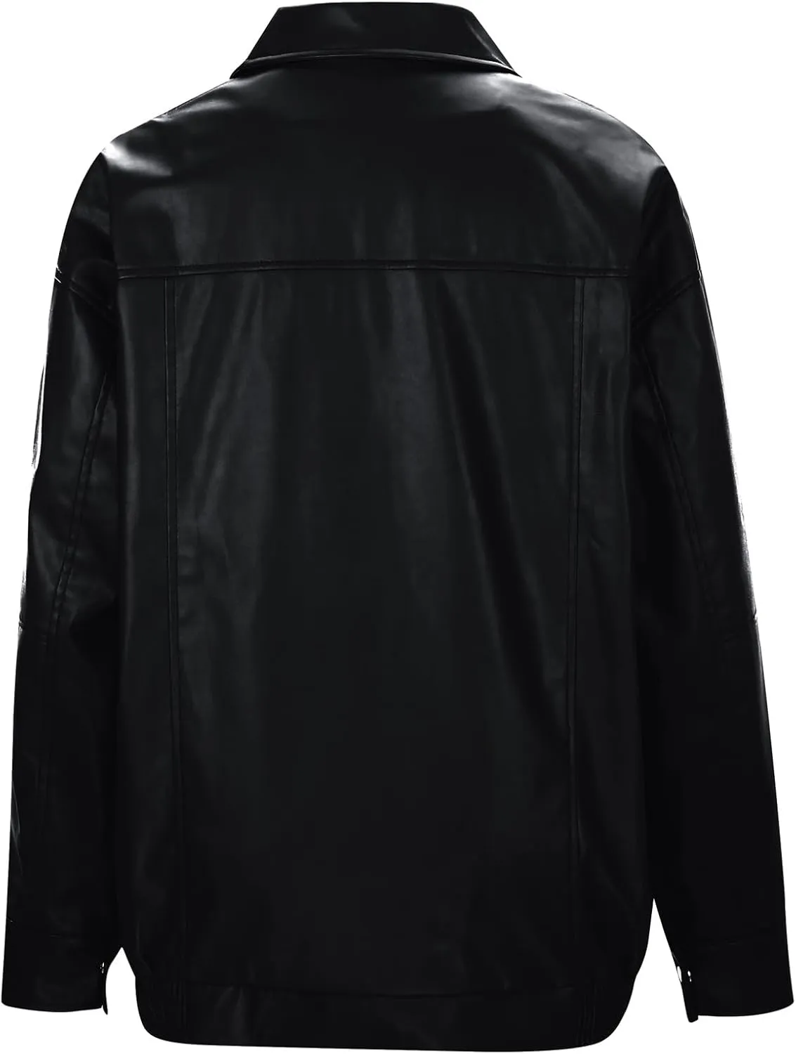 Womens Leather Jackets Full Zip Up Long Sleeve Casual Motorcycle Outwear Fashion Solid Color Loose Fit Lightweight Coats