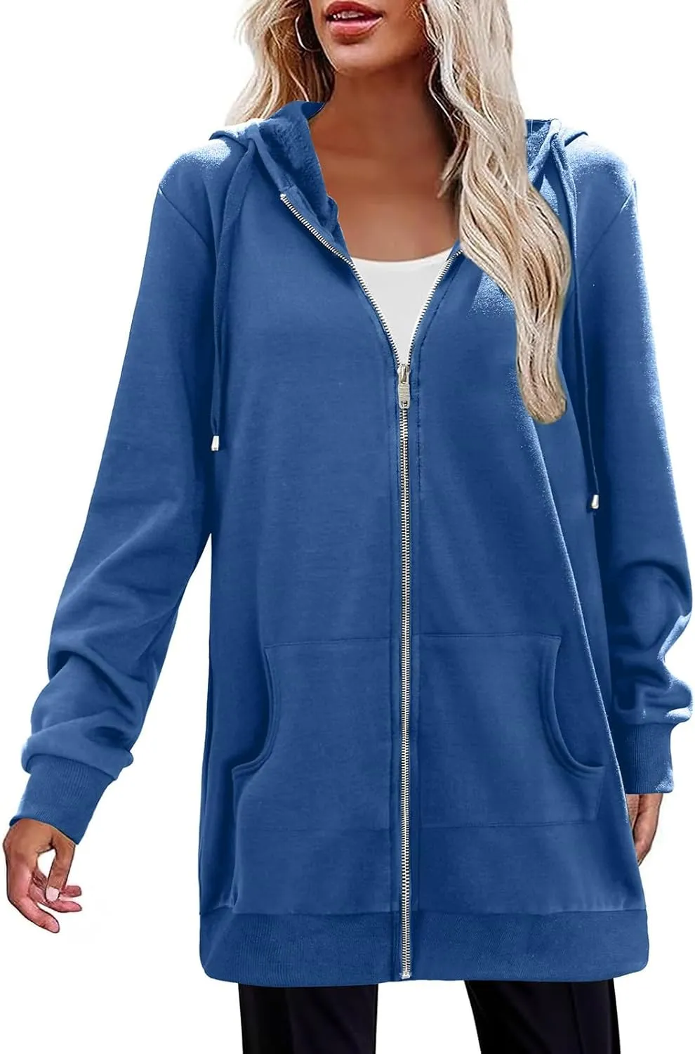 Womens Long Fleece Zip Up Jacket 2024 Fall Casual,Oversized Hoodie Sleeve Sweatshirt with Pockets Winter Coats