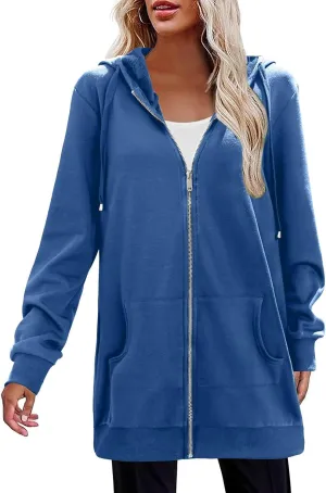 Womens Long Fleece Zip Up Jacket 2024 Fall Casual,Oversized Hoodie Sleeve Sweatshirt with Pockets Winter Coats