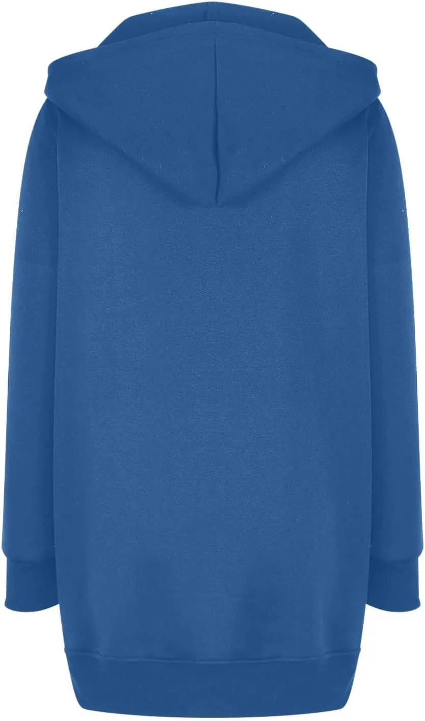 Womens Long Fleece Zip Up Jacket 2024 Fall Casual,Oversized Hoodie Sleeve Sweatshirt with Pockets Winter Coats