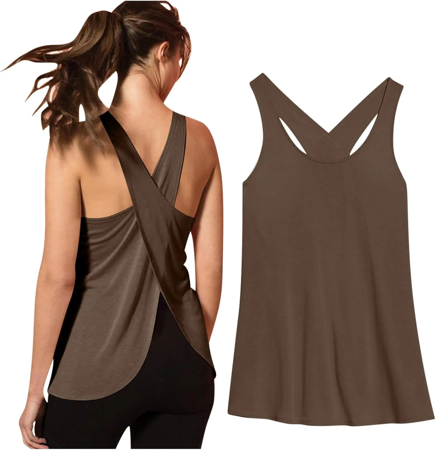 Women's Open Back Workout Tops Cropped Loose Fitness Soft Yoga Tank Tops Backless Athletic Shirt Gym Camisole Tops