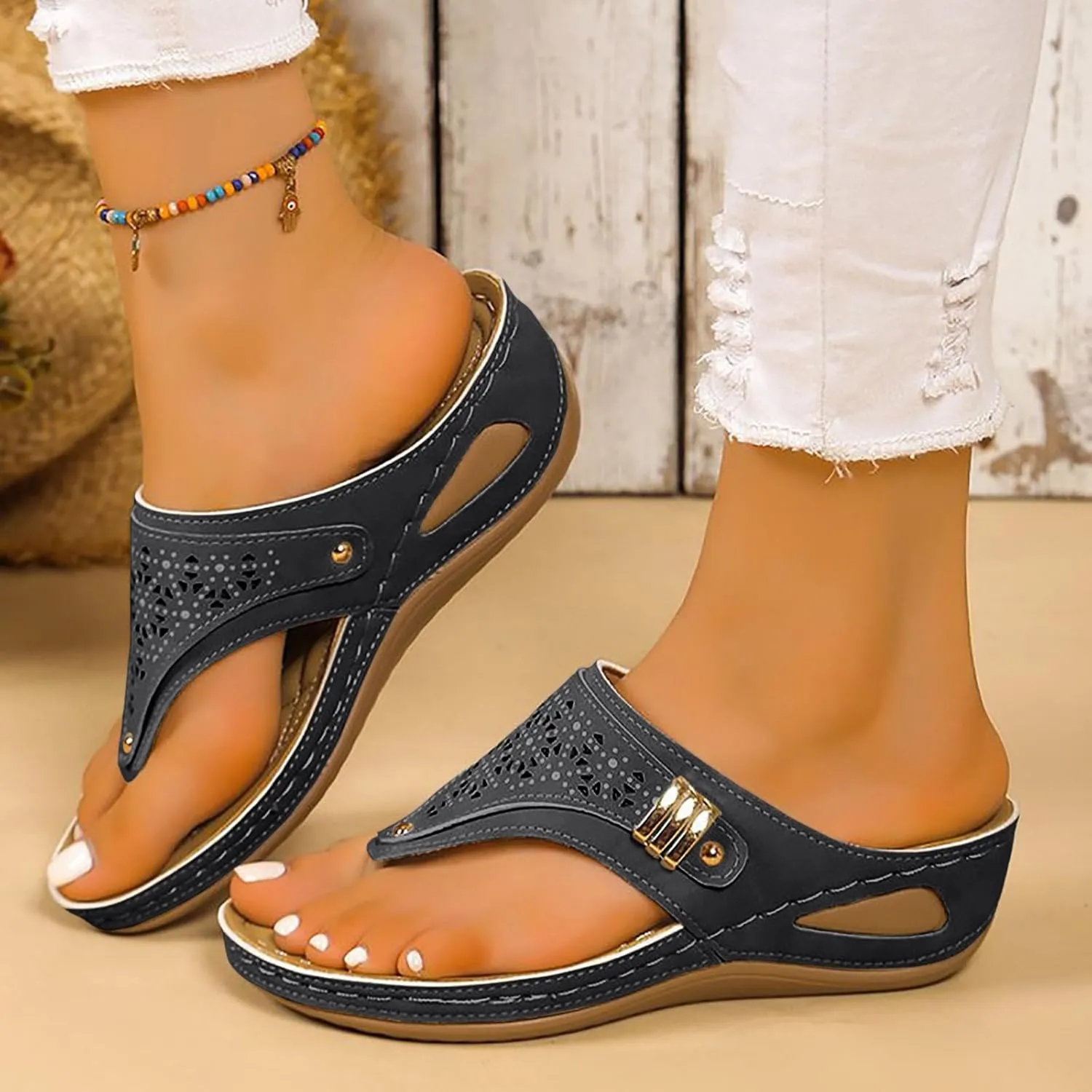 Women's Orthotic Cushion Flip Flops Recovery Walking Sandals for Women Arch Support Comfortable Dressy Summer Open Toe Slip on Beach Thong T-Strap Casual Slippers Outdoor Plantar Fasciitis Shoes