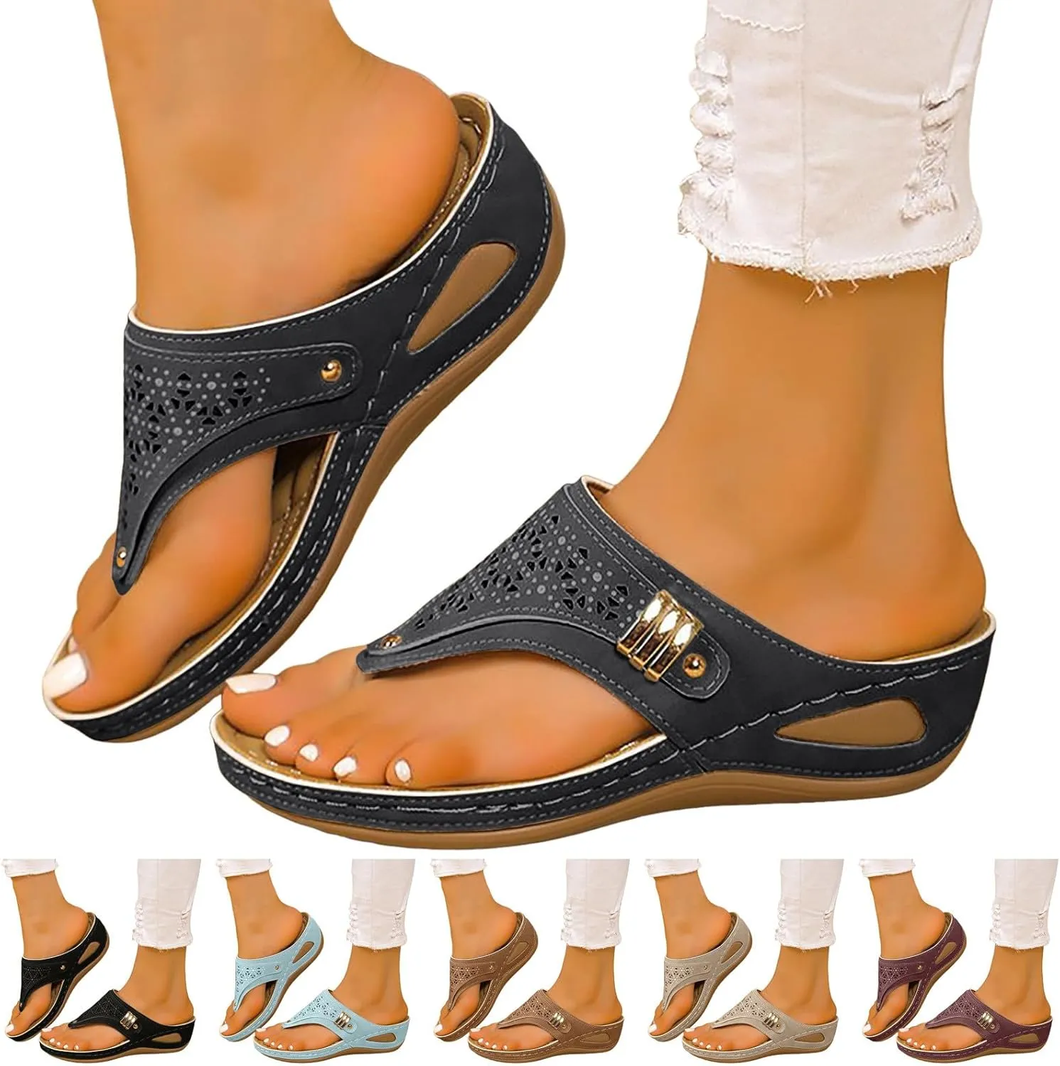 Women's Orthotic Cushion Flip Flops Recovery Walking Sandals for Women Arch Support Comfortable Dressy Summer Open Toe Slip on Beach Thong T-Strap Casual Slippers Outdoor Plantar Fasciitis Shoes