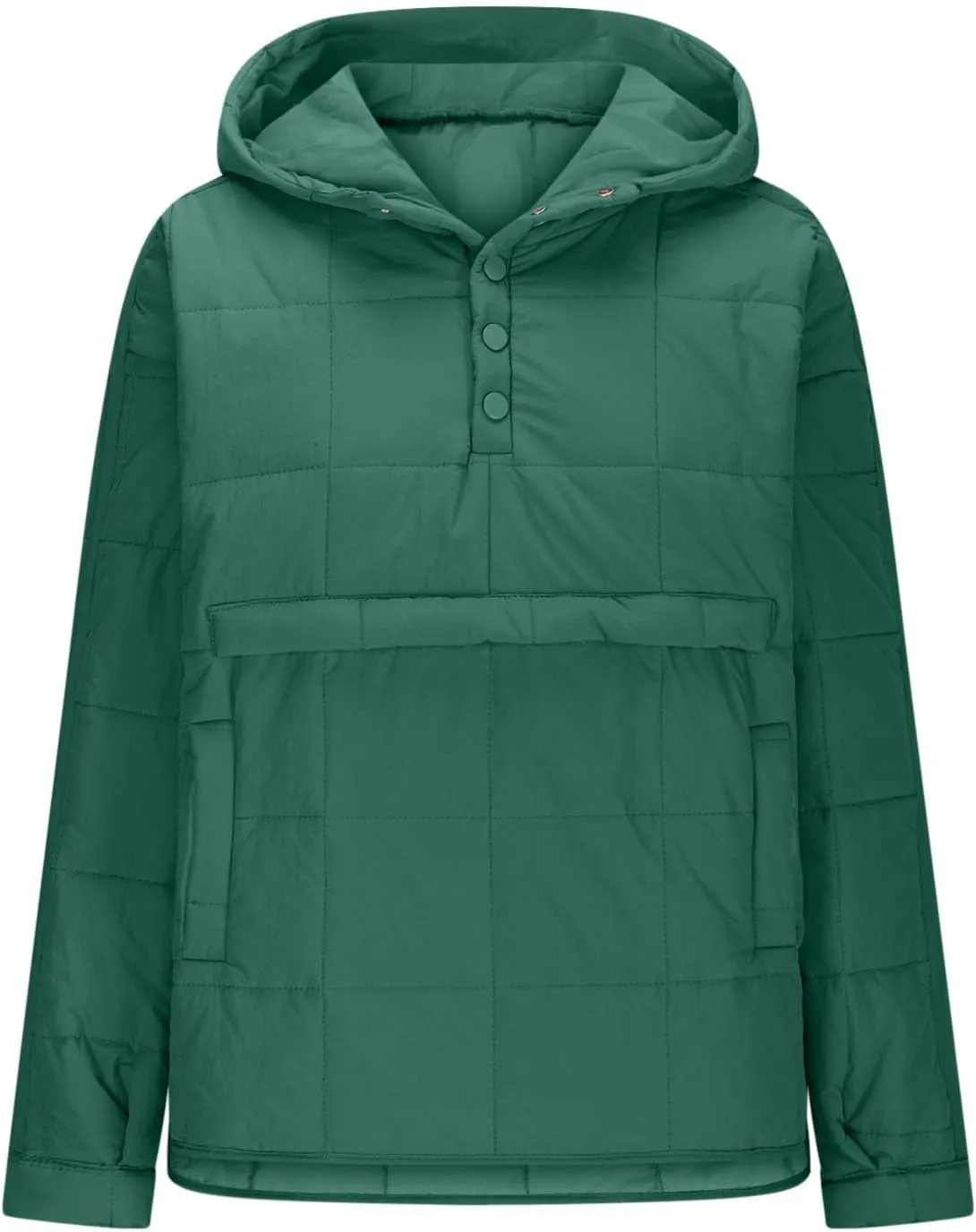 Womens Quilted Puffer Jacket Long Sleeve Winter Hooded Coat Lightweight Casual V Neck High-Low Hem Warm Jackets