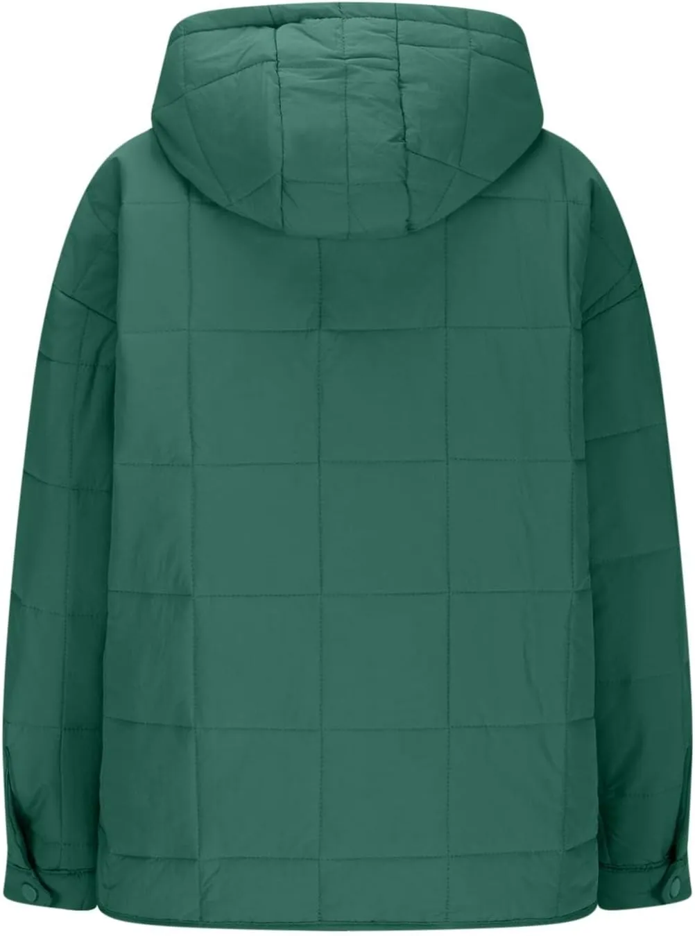 Womens Quilted Puffer Jacket Long Sleeve Winter Hooded Coat Lightweight Casual V Neck High-Low Hem Warm Jackets