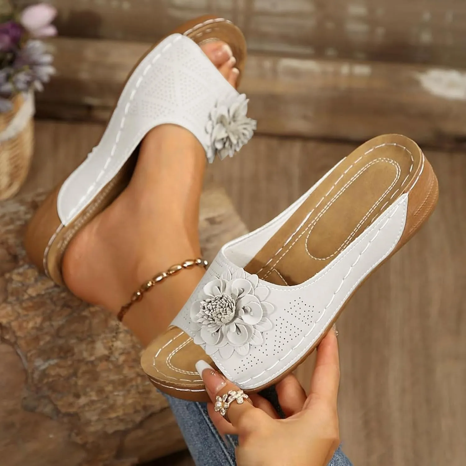 Women's Sandals Open Toe Flowers Arch Support Orthopedic Sandals Wedge Platform Roman Slippers Casual Summer Comfortable Beach Shoes