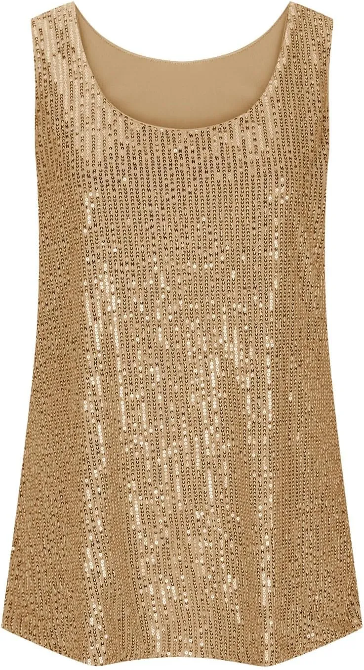 Women's Sequin Tank Top Summer Fashion Sparkly Sleeveless Tshirts Nightclub Party Glitter Scoop Neck Going Out Tops