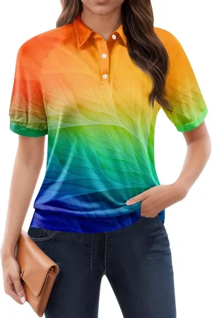 Womens Shirts Casual Short Sleeve Work Outfits Lapel Collared Floral Print Blouses Summer Tops Trendy