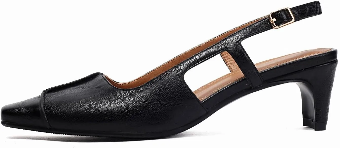 Women's Slingback Low Block Heels Square Toe Office Work Pumps Comfortable Dress Shoes