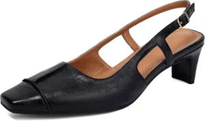 Women's Slingback Low Block Heels Square Toe Office Work Pumps Comfortable Dress Shoes