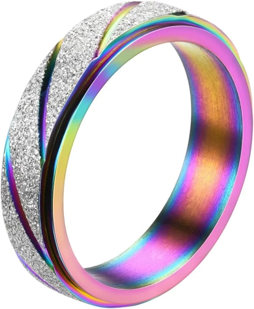 Womens Stainless Steel Spinner Anxiety Ring Stackable Statement Finger Rings for Anti Anxiety Minimalist Jewelry Gift