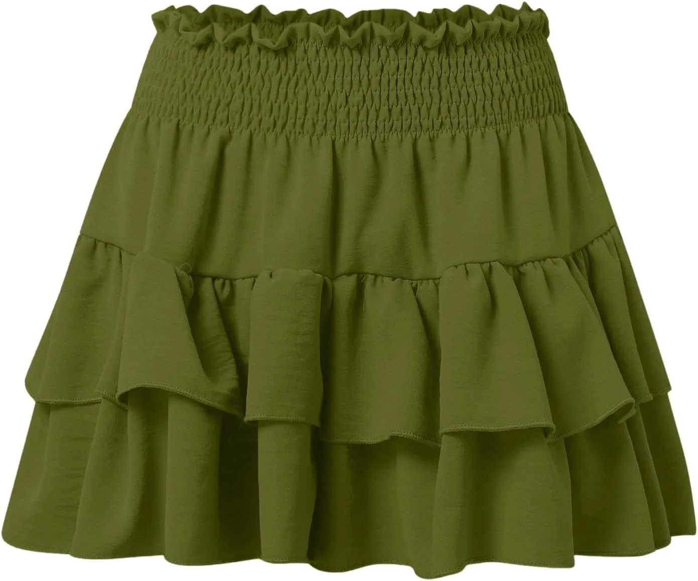 Womens Summer Flowy Mini Skorts Skirts Smocked Waist Ruffle Tiered Casual Cute Boho Beach Short Skirts Built-in Short