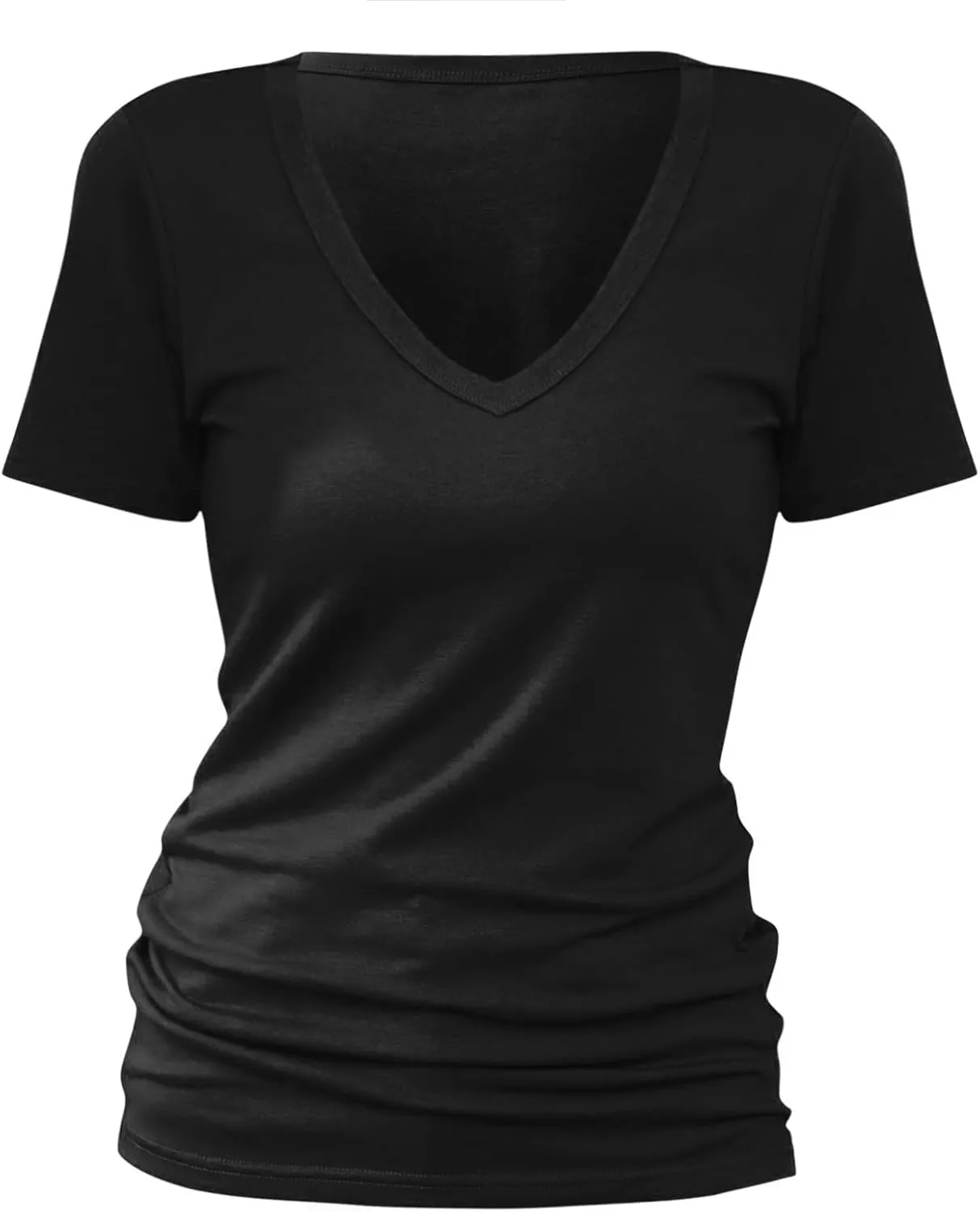 Womens T Shirts Basic V Neck Tee Loose Fitting Casual Short Sleeve Tops Basic Tees Summer Tunic Ribbed Cute