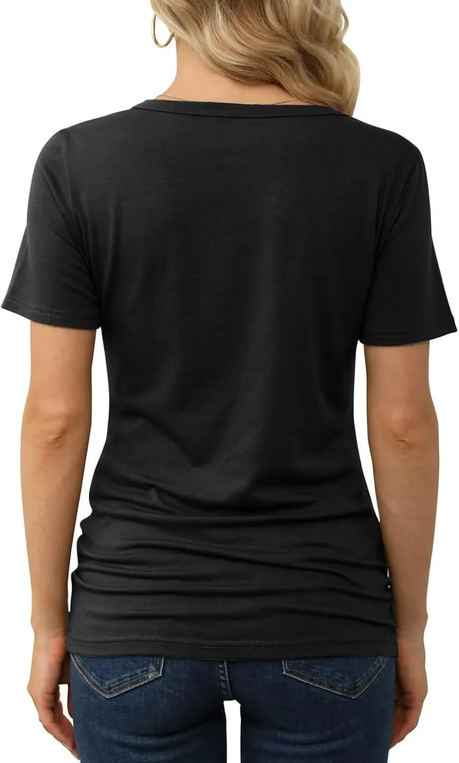 Womens T Shirts Basic V Neck Tee Loose Fitting Casual Short Sleeve Tops Basic Tees Summer Tunic Ribbed Cute