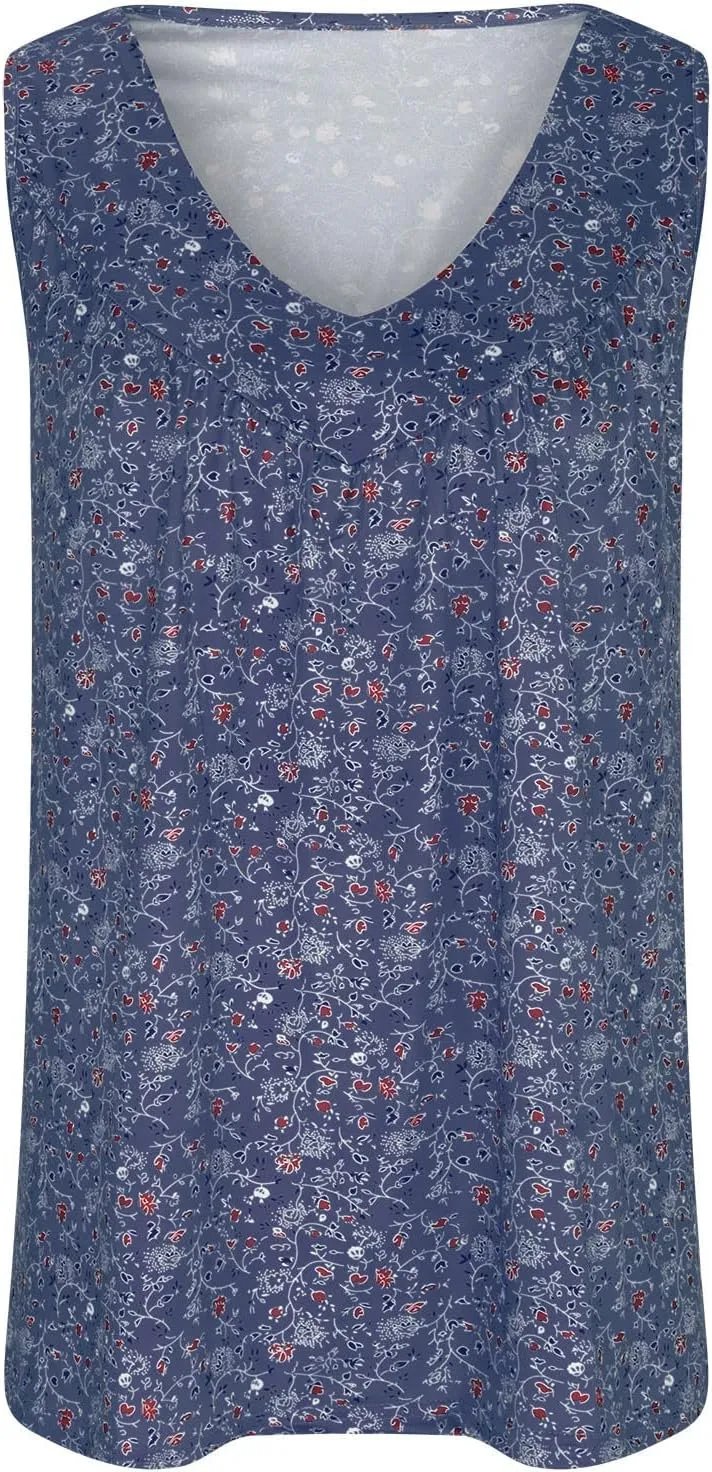 Womens Tank Tops Loose Fit 2024 Floral Print Boho Tunic Shirts Sleeveless V Neck Flowy Blouse Casual Trendy Clothing