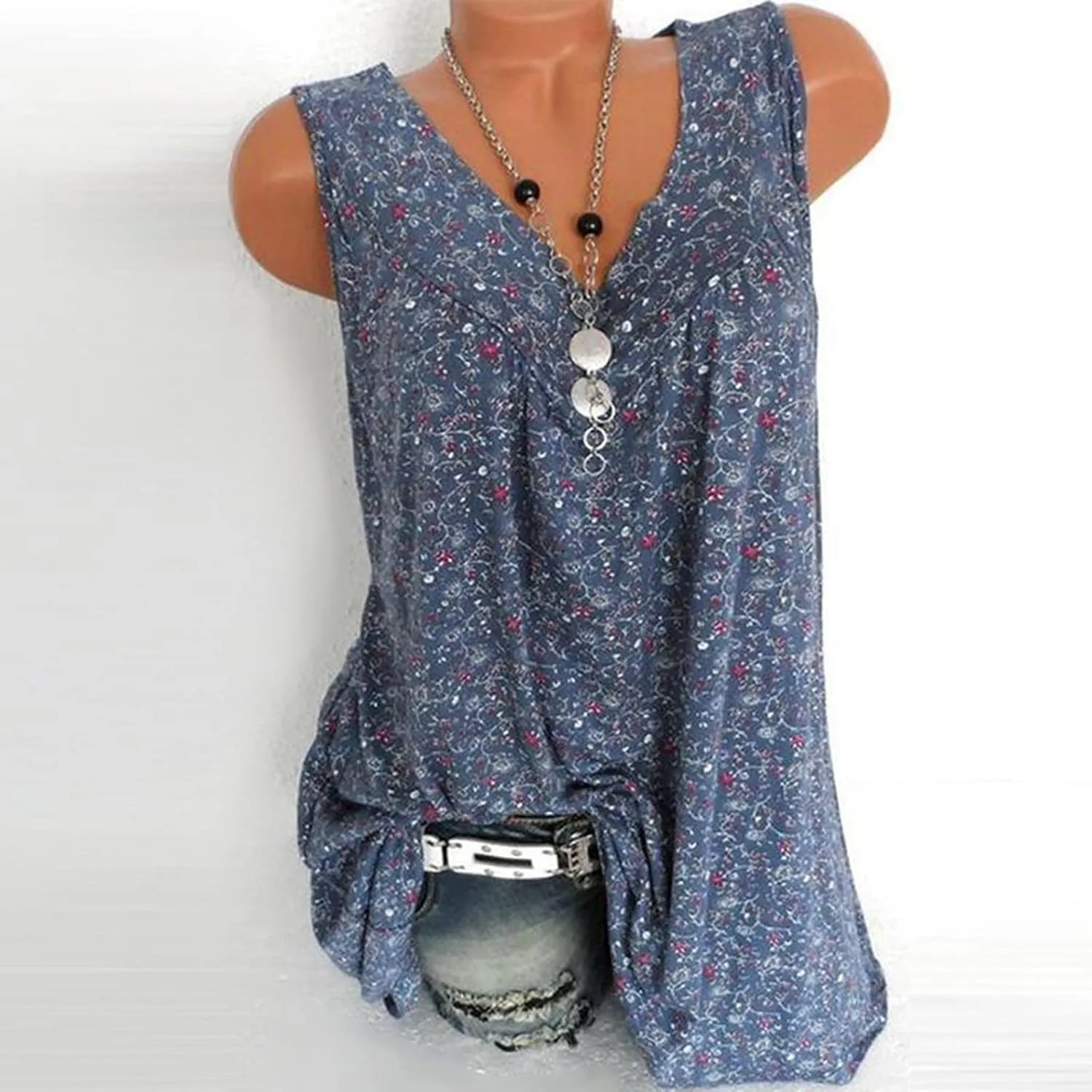 Womens Tank Tops Loose Fit 2024 Floral Print Boho Tunic Shirts Sleeveless V Neck Flowy Blouse Casual Trendy Clothing