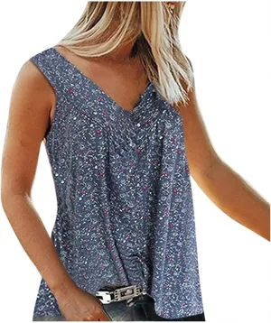 Womens Tank Tops Loose Fit 2024 Floral Print Boho Tunic Shirts Sleeveless V Neck Flowy Blouse Casual Trendy Clothing