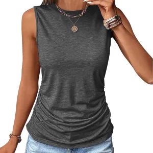 Women's Tank Tops Sleeveless Crew Neck Tee Shirts Summer Solid Color Semi Casual Tops Loose Fit Basic T Shirts
