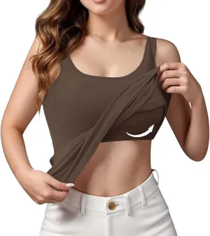 Women's Tank Tops with Built in Bras Scoop Neck Open Back Sports Racerback Vest Workout Sleeveless Padded Tanks