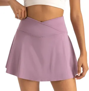 Women's Tennis Mini Skirts Elastic High Waisted Athletic Stretchy Skirt Inner Shorts Lightweight Running Workout Skort
