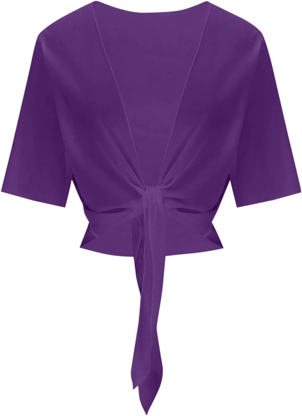 Women's Tie Front Knot Short Sleeeve Crop Tops Blouse Lightweight Chiffon Bolero Shrugs Summer Sheer Shawl Cardigans