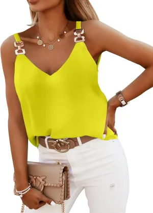 Womens Tops Chain Straps V Neck Chiffon Cami Shirts Fashion Tank Tops Sleeveless Blouses Tops