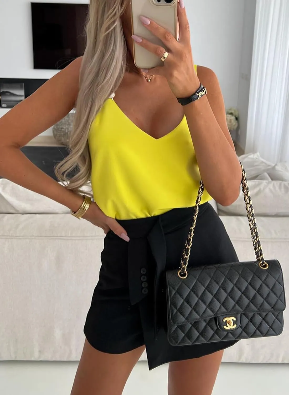 Womens Tops Chain Straps V Neck Chiffon Cami Shirts Fashion Tank Tops Sleeveless Blouses Tops