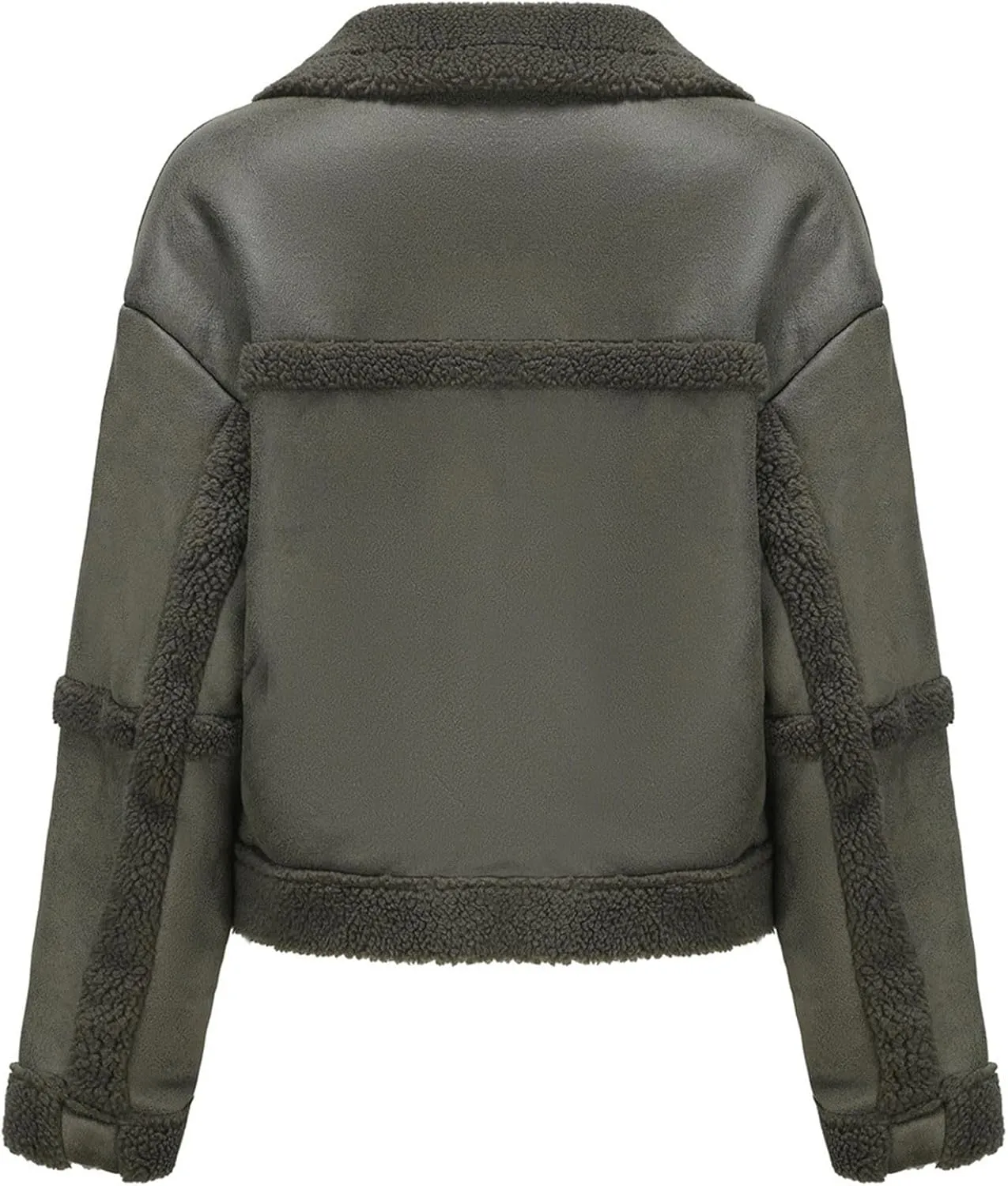 Women's Turn-Down Collar Faux Suede Jacket Motorcycle Bomber PU Bike Coat Outwear Warm Plush Faux Leather Jackets