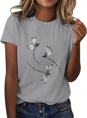 Womens Vintage Flower Print T Shirt Funny Cute Animal Graphic Tees Tops Loose Casual Outdoor Shirt 2025 Tops
