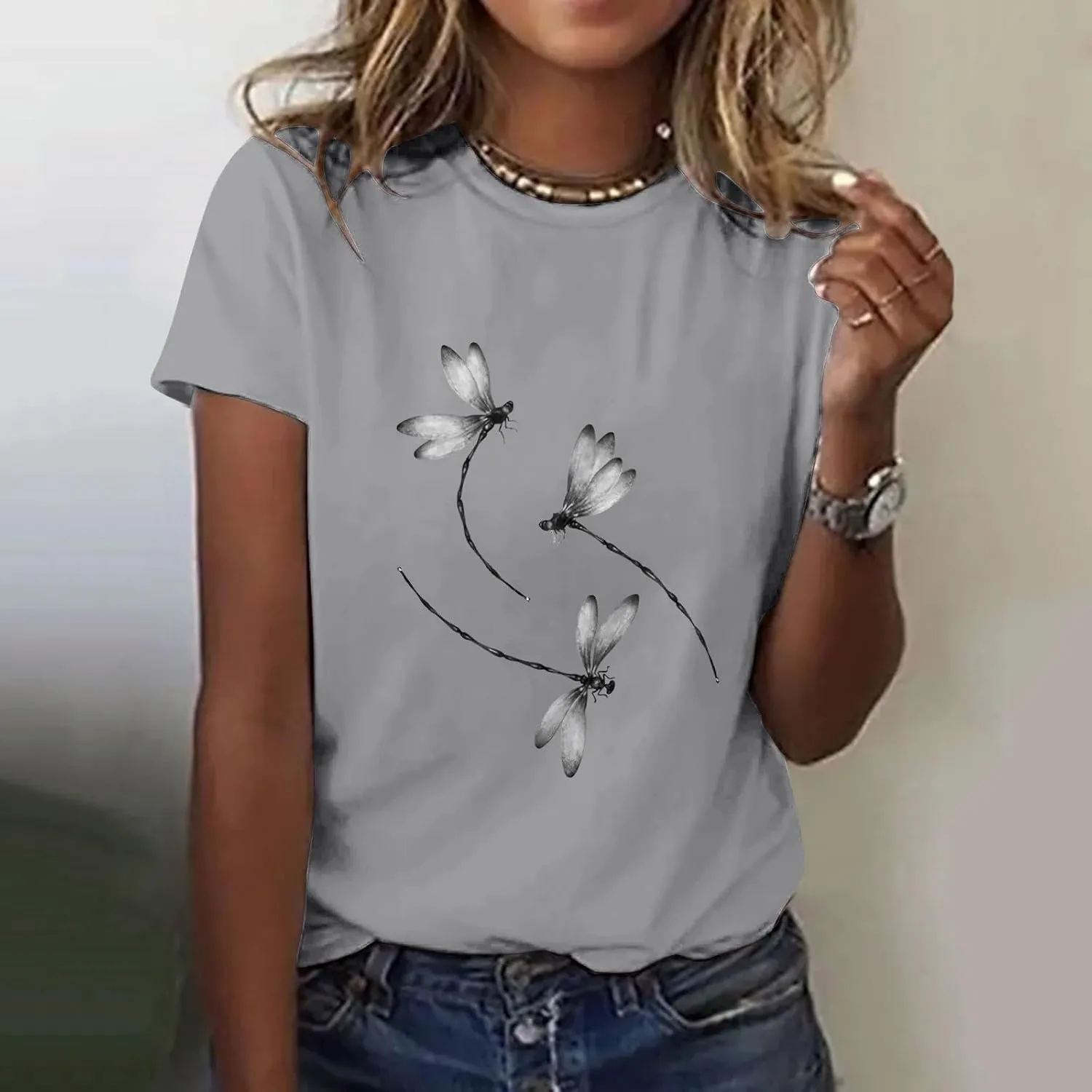 Womens Vintage Flower Print T Shirt Funny Cute Animal Graphic Tees Tops Loose Casual Outdoor Shirt 2025 Tops
