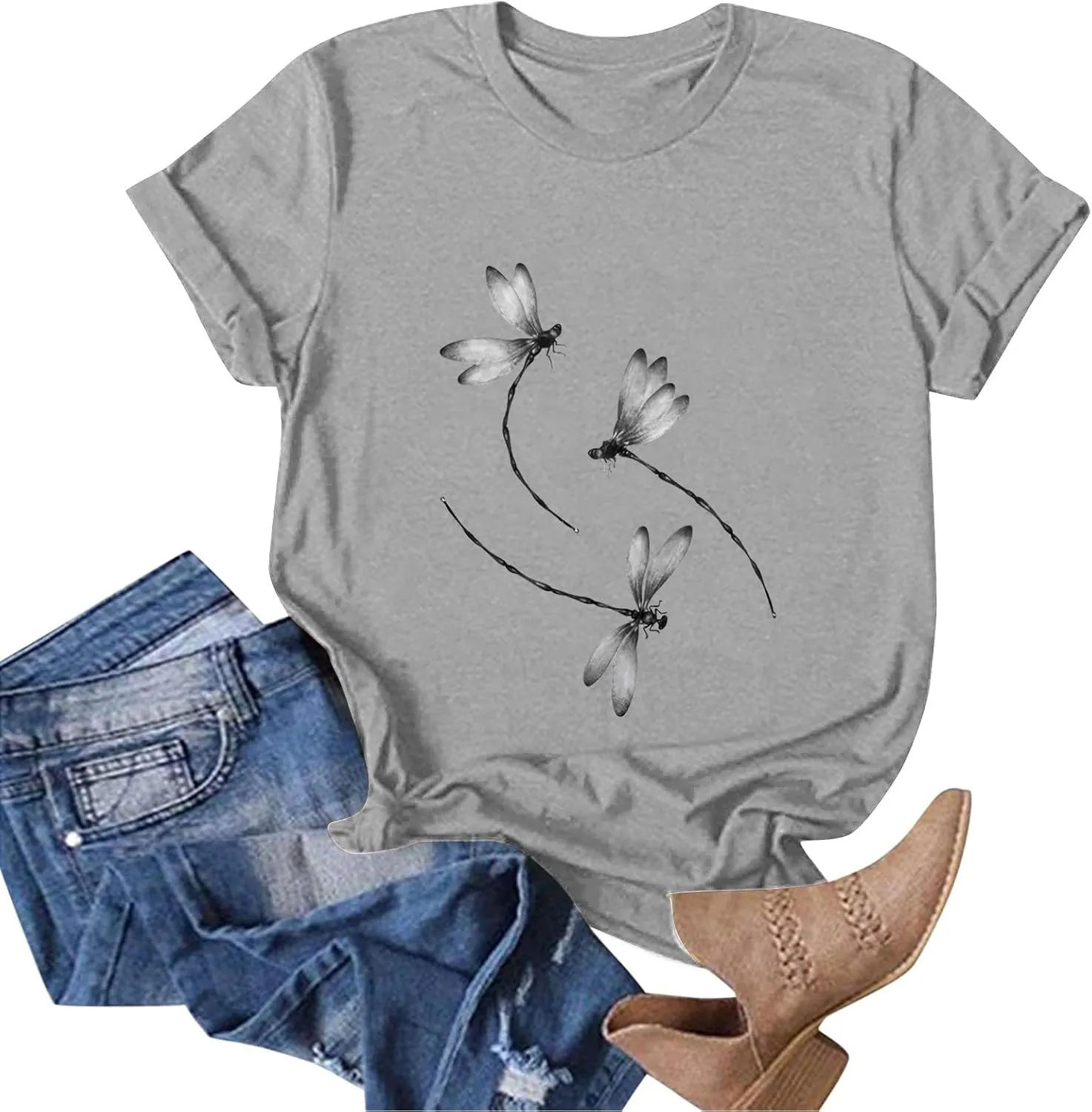 Womens Vintage Flower Print T Shirt Funny Cute Animal Graphic Tees Tops Loose Casual Outdoor Shirt 2025 Tops