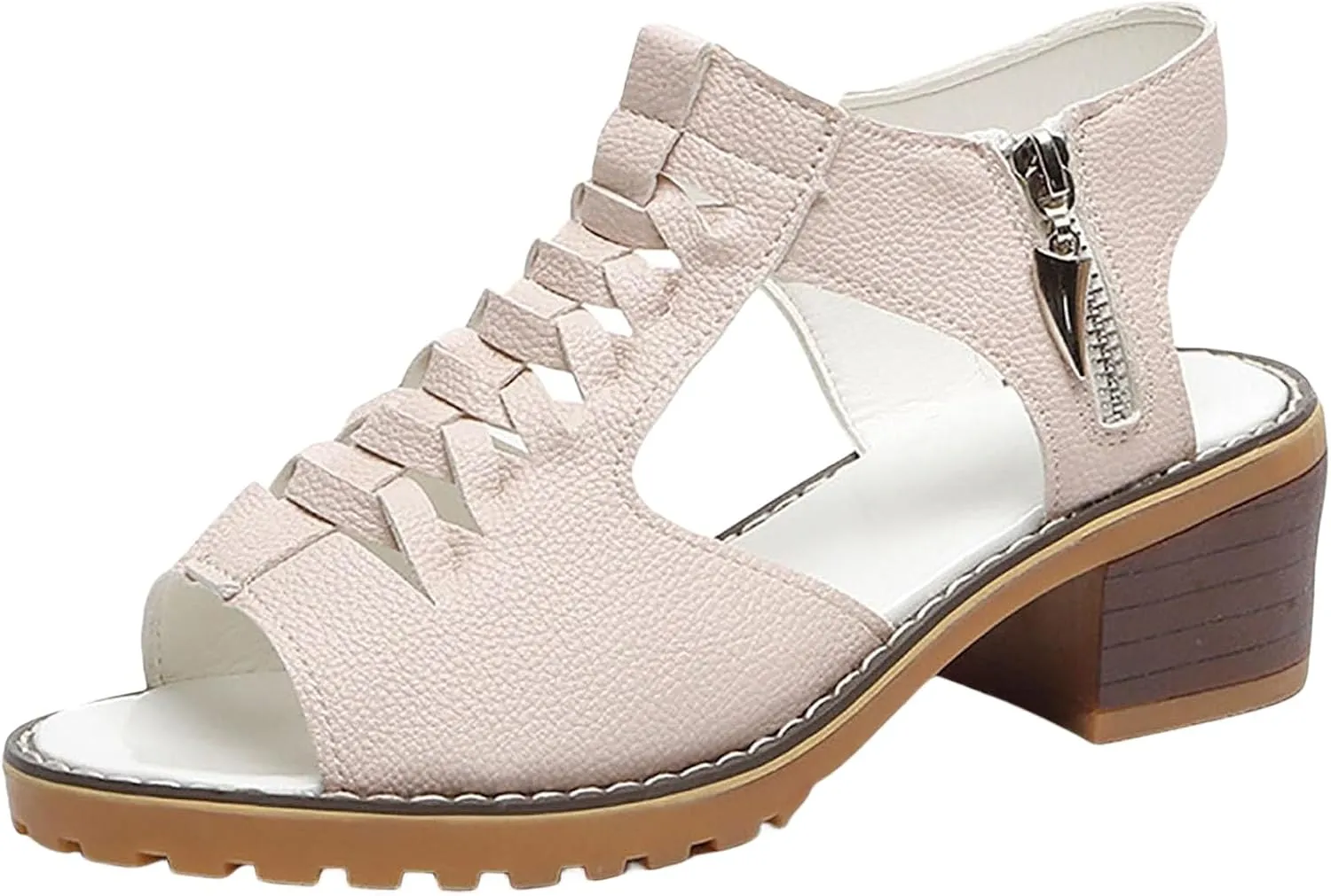 Womens Wedge Sandals Orthopedic Leather Peep Toe Cutout Zipper Chunky Heeled Arch Support Comfy Toe Dress