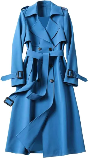 Womens Windbreaker Coat Solid Slim Fit Lapel Long Overcoat With Belt Elagant Oversized Dress Parka Jacekt for Women