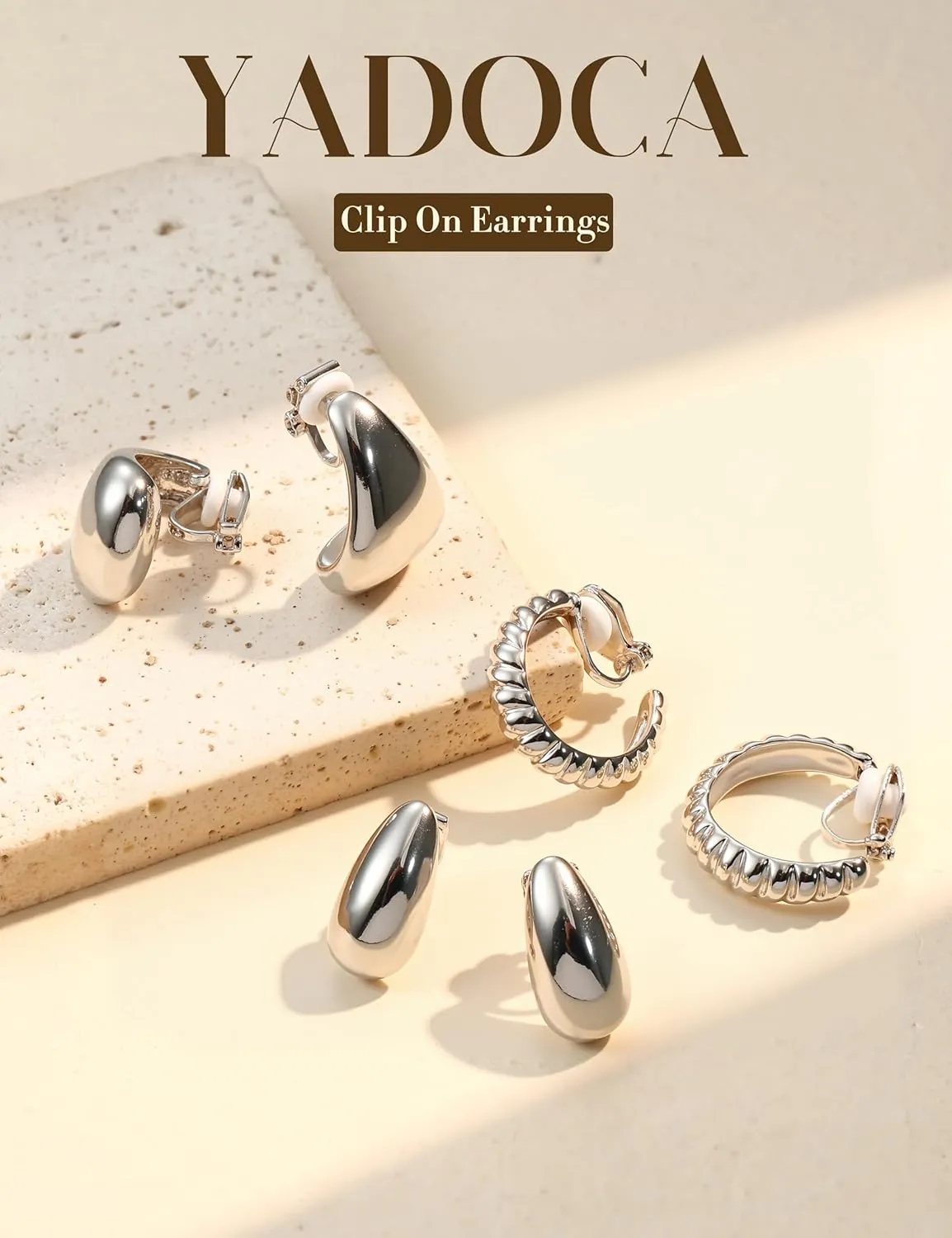 YADOCA 9 Pairs Gold Clip on Earrings for Women 14K Gold Plated Waterdrop Chunky Clip on Hoop Earrings No Piercing Fake Earrings Set