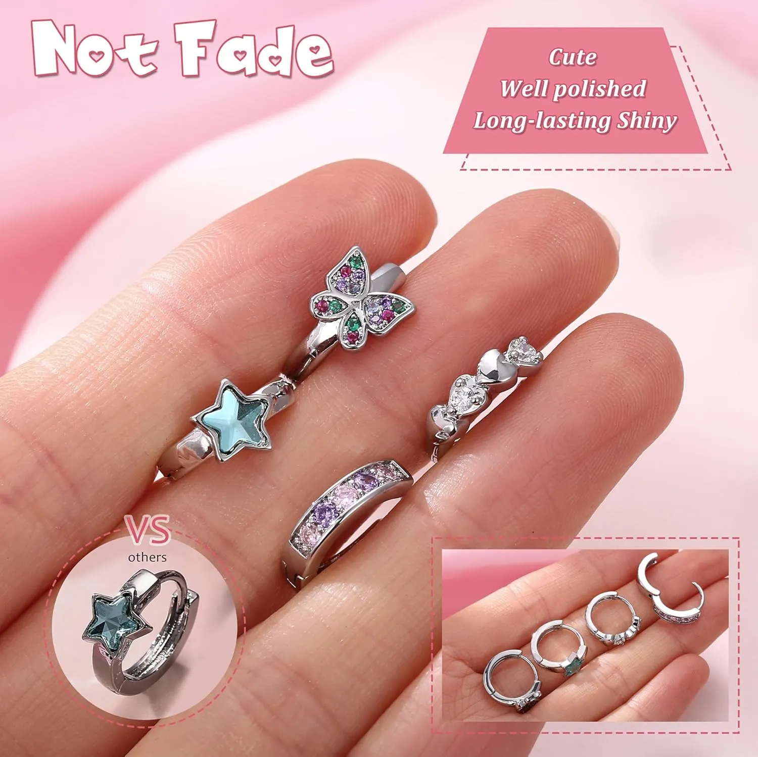 YADOCA Hypoallergenic Earrings For Girls Women Small Huggie Hoop Earrings Sleeper Double Love Heart Earrings Cute Tiny CZ Butterfly Star Cartilage Earrings Hoop Set 10mm