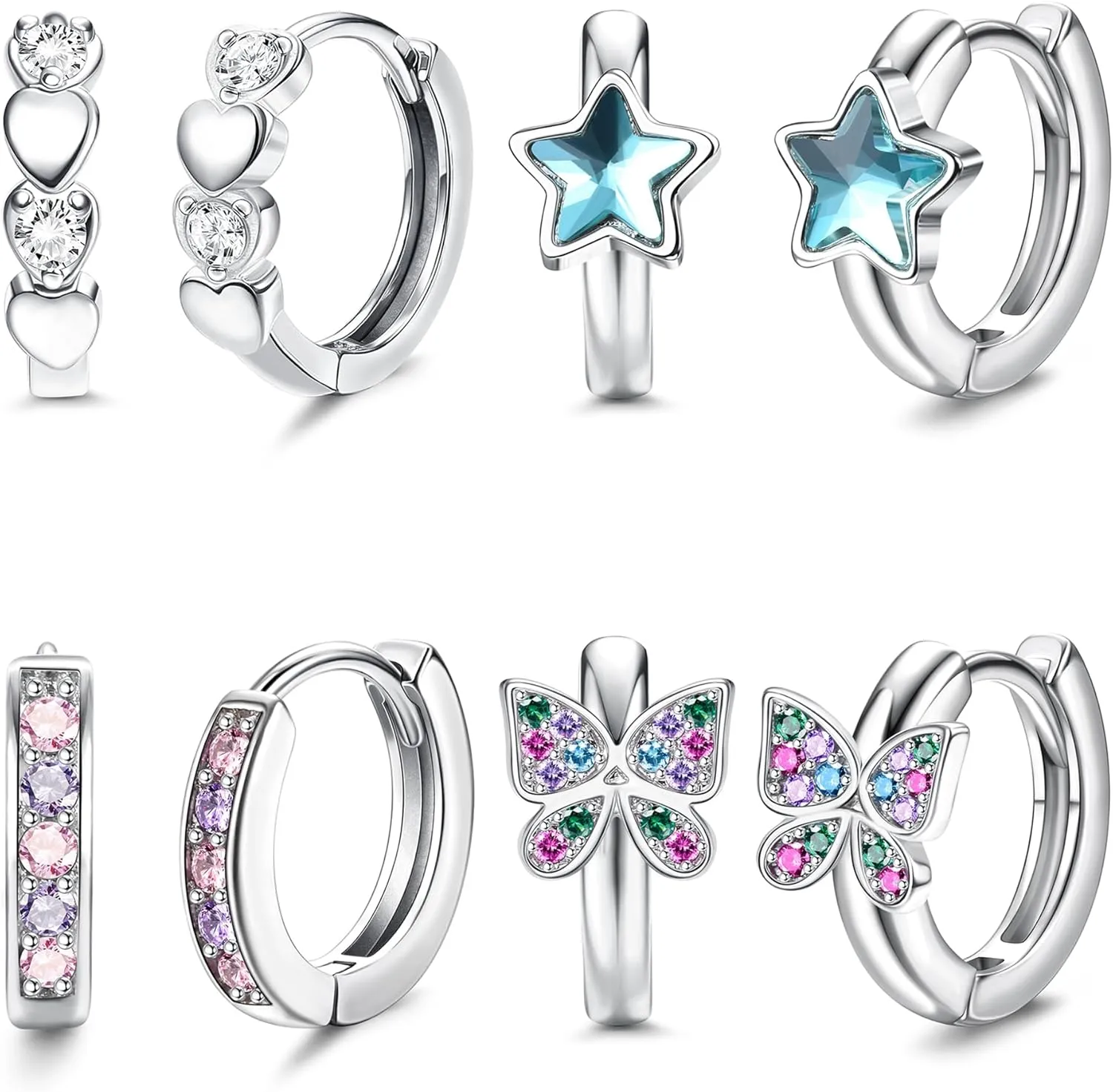 YADOCA Hypoallergenic Earrings For Girls Women Small Huggie Hoop Earrings Sleeper Double Love Heart Earrings Cute Tiny CZ Butterfly Star Cartilage Earrings Hoop Set 10mm