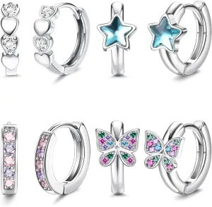 YADOCA Hypoallergenic Earrings For Girls Women Small Huggie Hoop Earrings Sleeper Double Love Heart Earrings Cute Tiny CZ Butterfly Star Cartilage Earrings Hoop Set 10mm