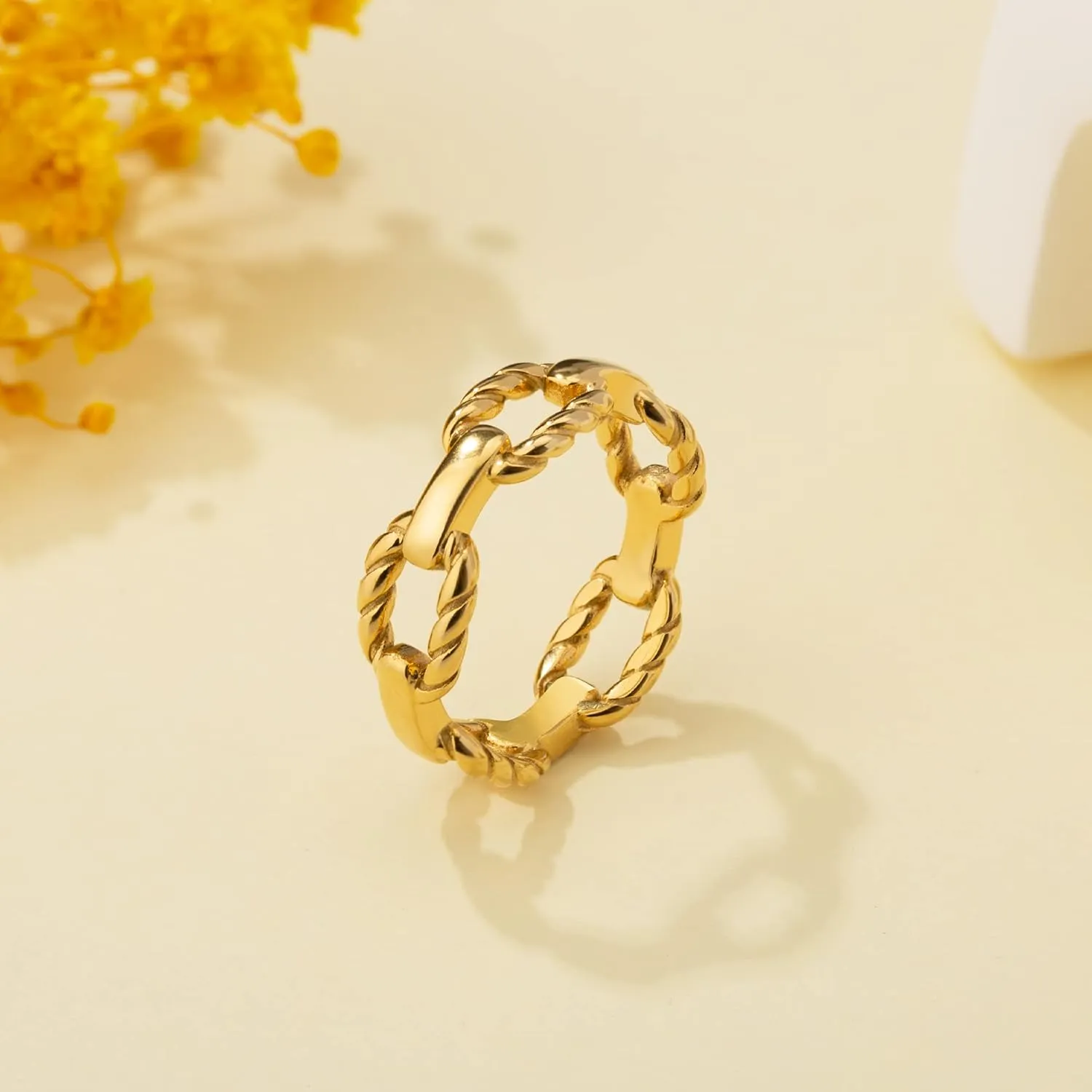YeGieonr Gold Rings for Women Non tarnish Stainless Steel Womens Rings Dainty 18K Gold Plated Rings