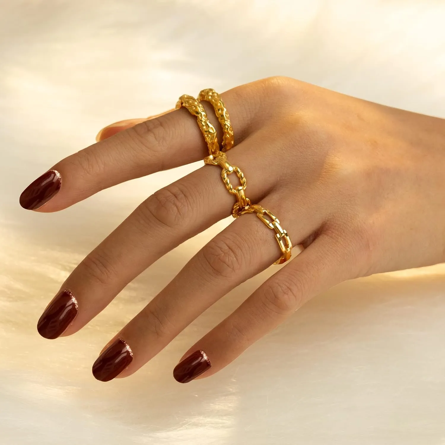 YeGieonr Gold Rings for Women Non tarnish Stainless Steel Womens Rings Dainty 18K Gold Plated Rings