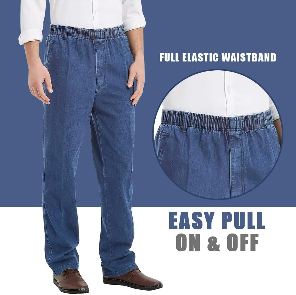 Ylingjun Mens Elastic Waist Jeans Casual Loose Fit Pull On Jeans Denim Pants