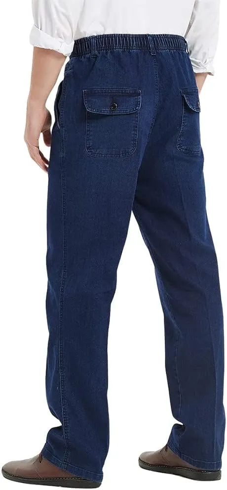 Ylingjun Mens Elastic Waist Jeans Casual Loose Fit Pull On Jeans Denim Pants
