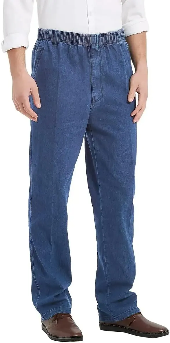 Ylingjun Mens Elastic Waist Jeans Casual Loose Fit Pull On Jeans Denim Pants