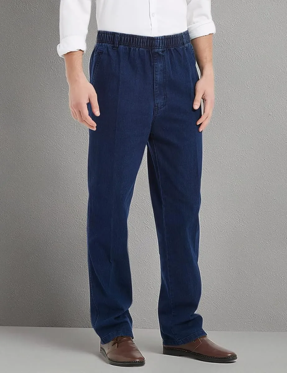 Ylingjun Mens Elastic Waist Jeans Casual Loose Fit Pull On Jeans Denim Pants